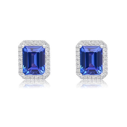 Dark Neon Blue Tanzanite & Diamond Earrings