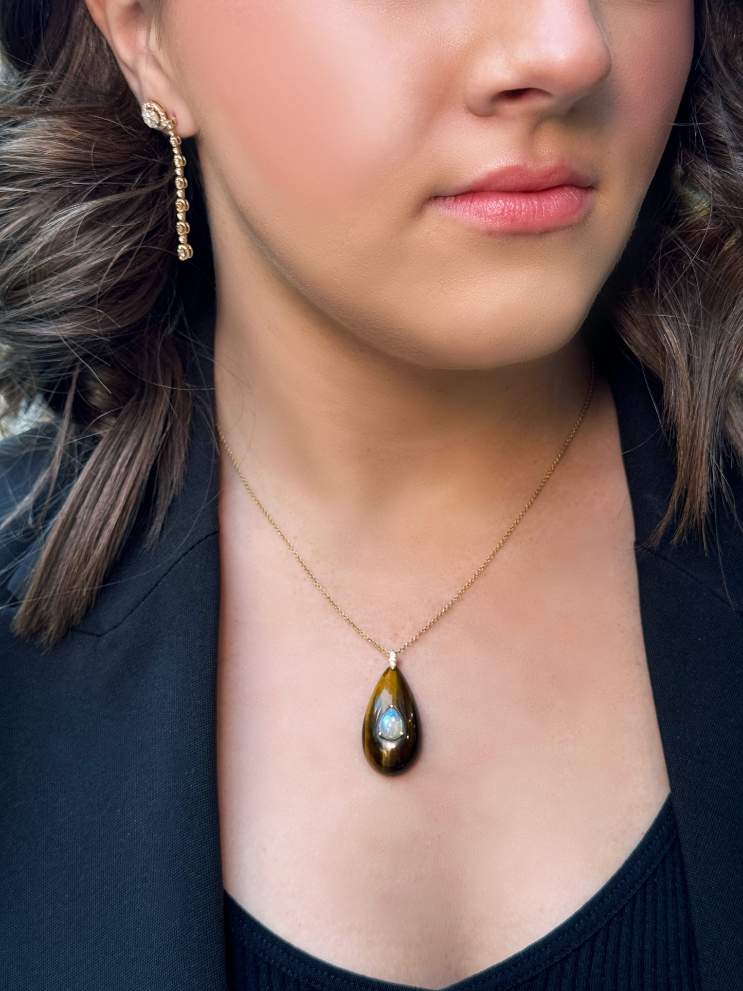 Teardrop Tiger's Eye & Opal Pendant