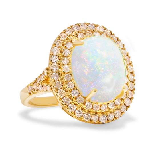 Opal Cabochon & Diamond Ring