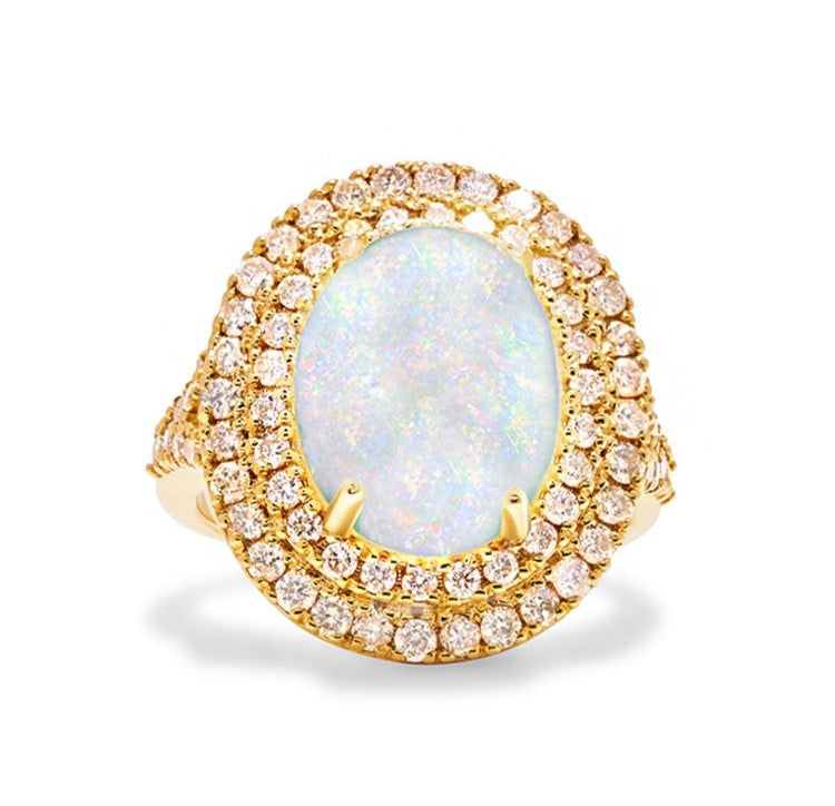 Opal Cabochon & Diamond Ring
