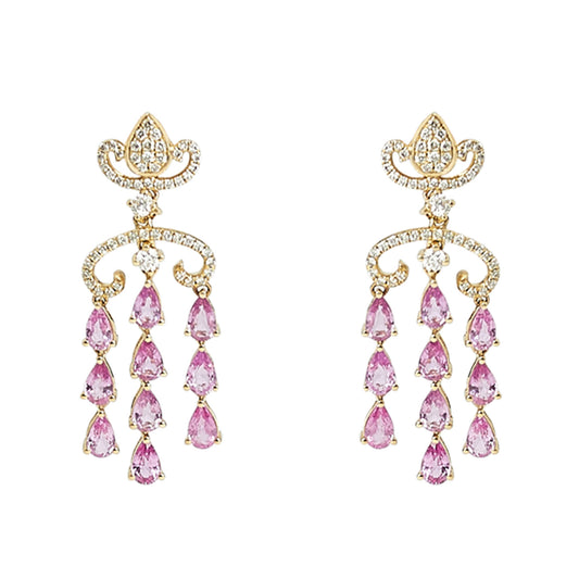 Pink Sapphire & Diamond Dangle Earrings
