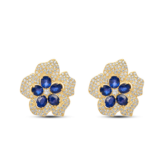 Sapphire & Diamond Flower Earrings