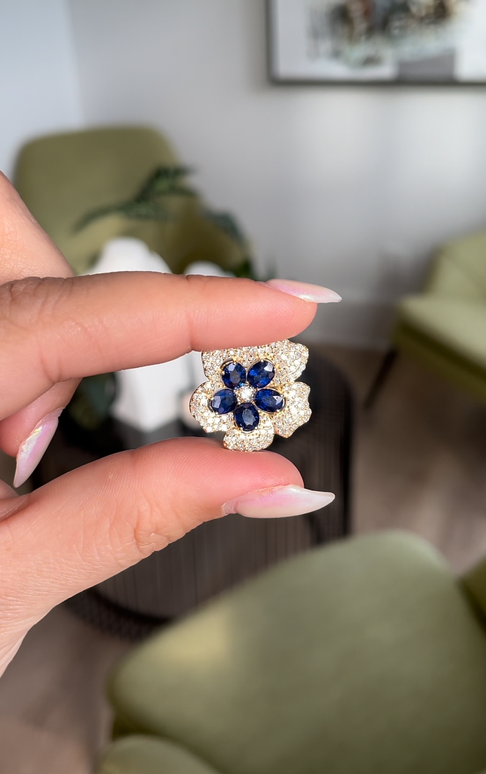 Sapphire & Diamond Flower Earrings