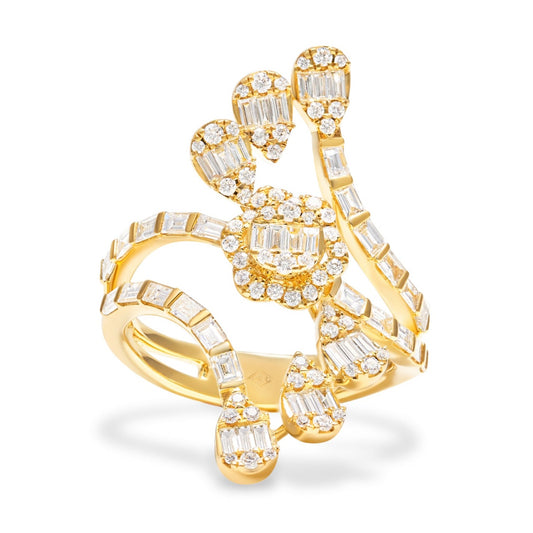 Diamond & Gold Flower Blossom Ring