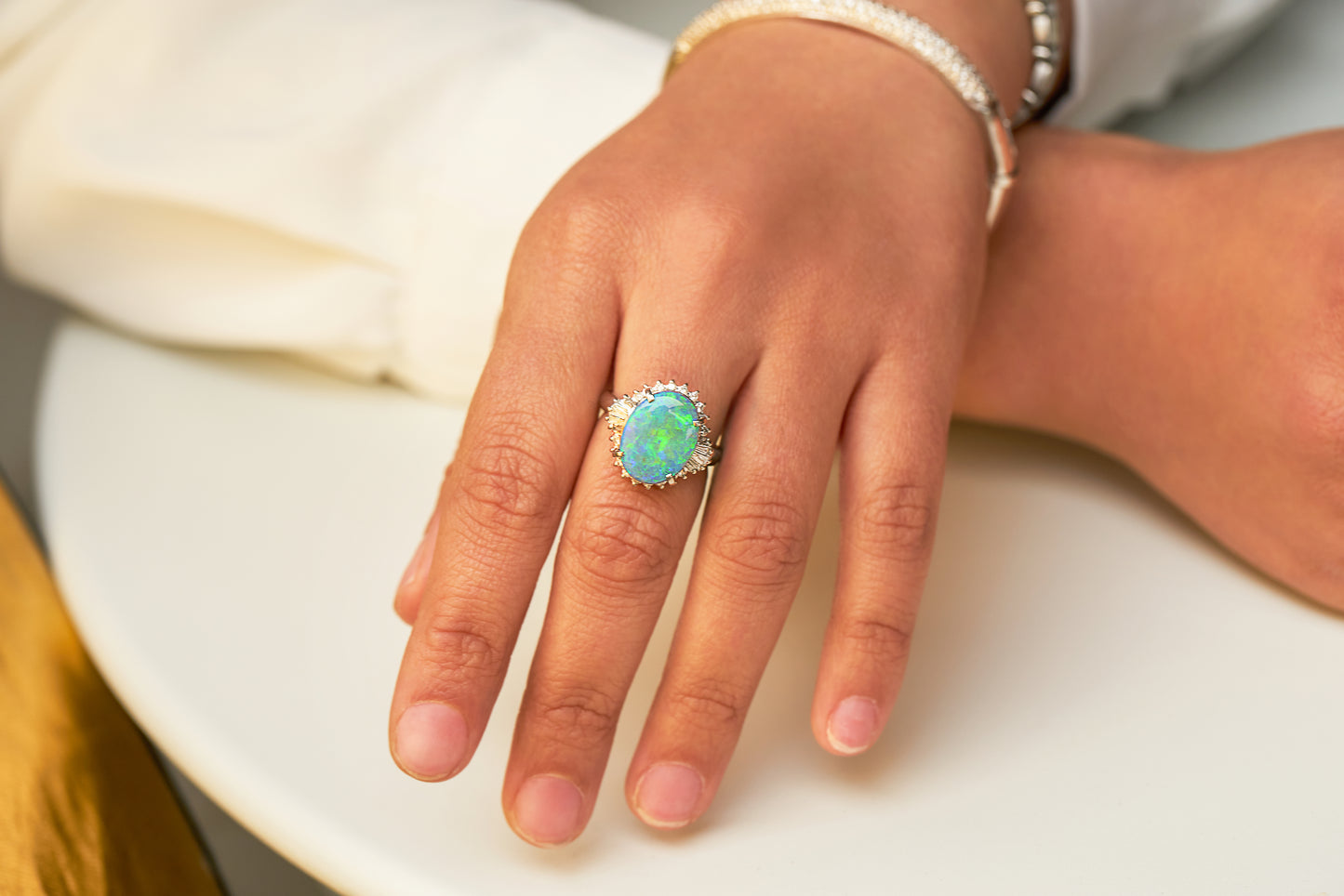 Australian Black Opal & Diamond Ring