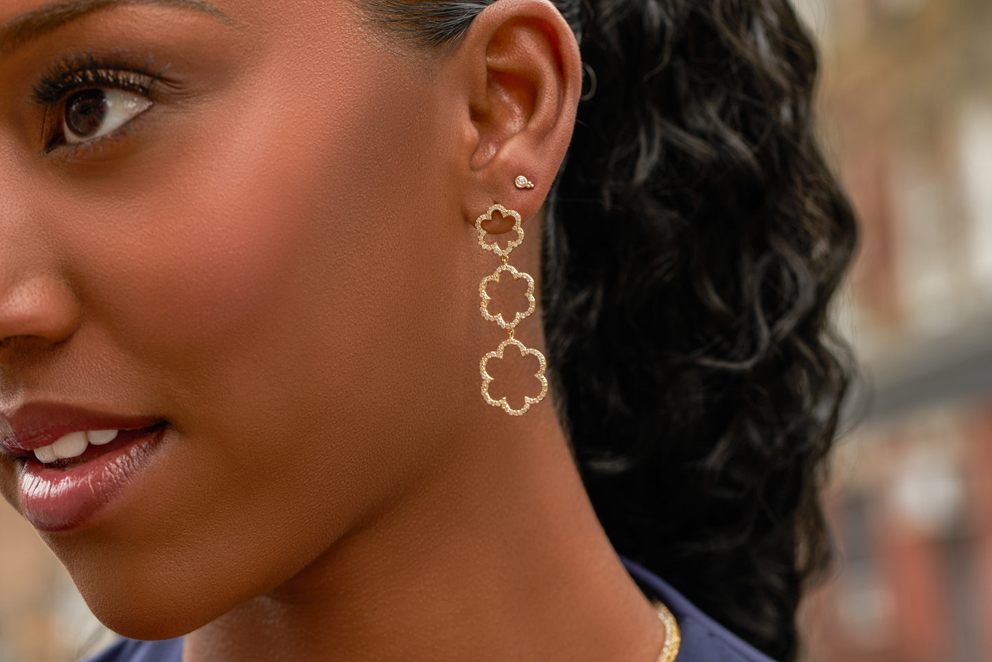 Diamond Quatrefoil Dangle Earrings