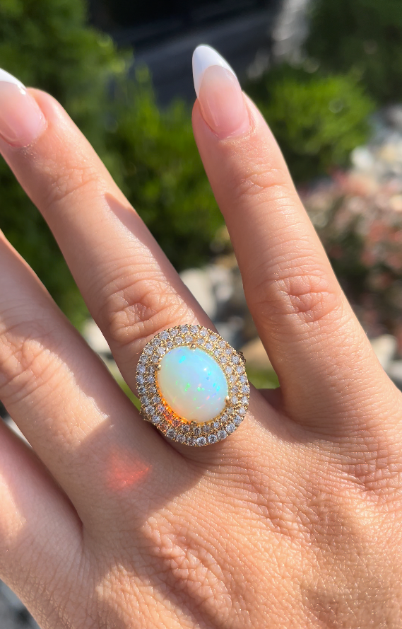 Opal Cabochon & Diamond Ring