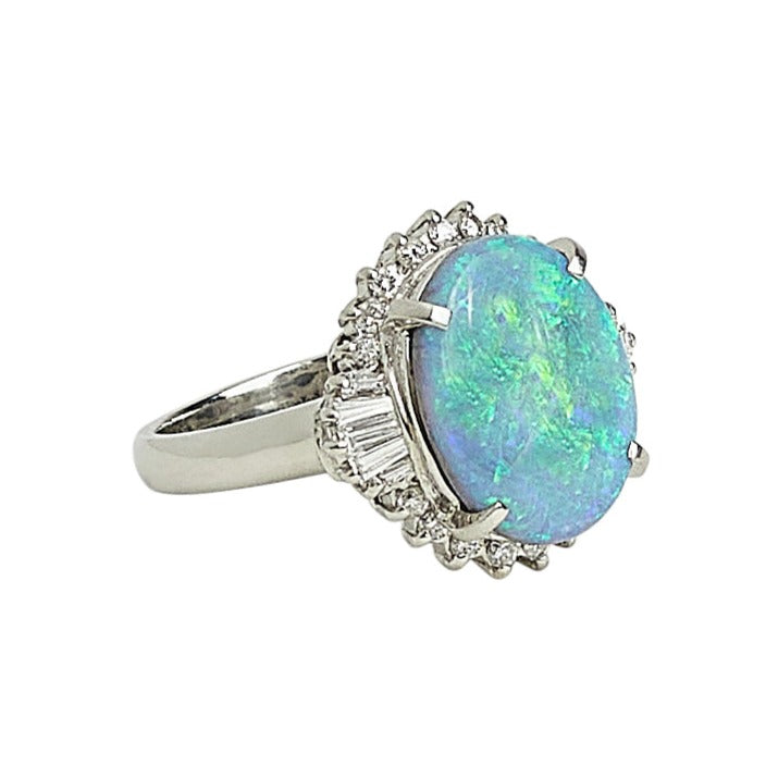 Australian Black Opal & Diamond Ring