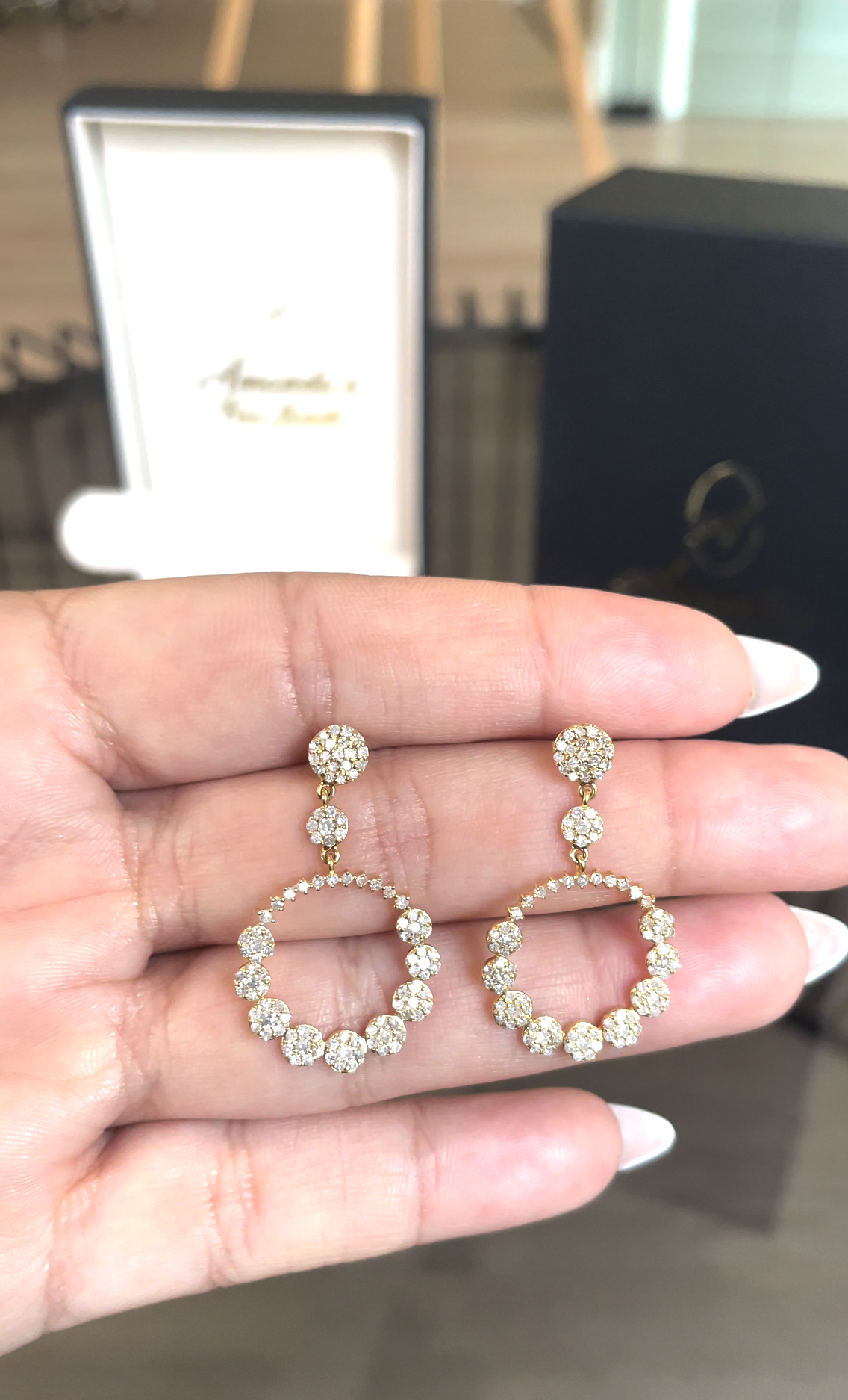 Diamond & Gold Circle Dangle Earrings