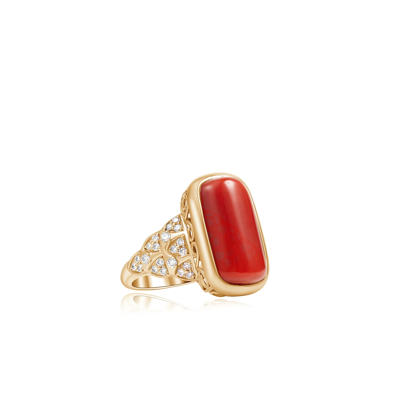 Cabochon Sardinian Coral & Diamond Ring