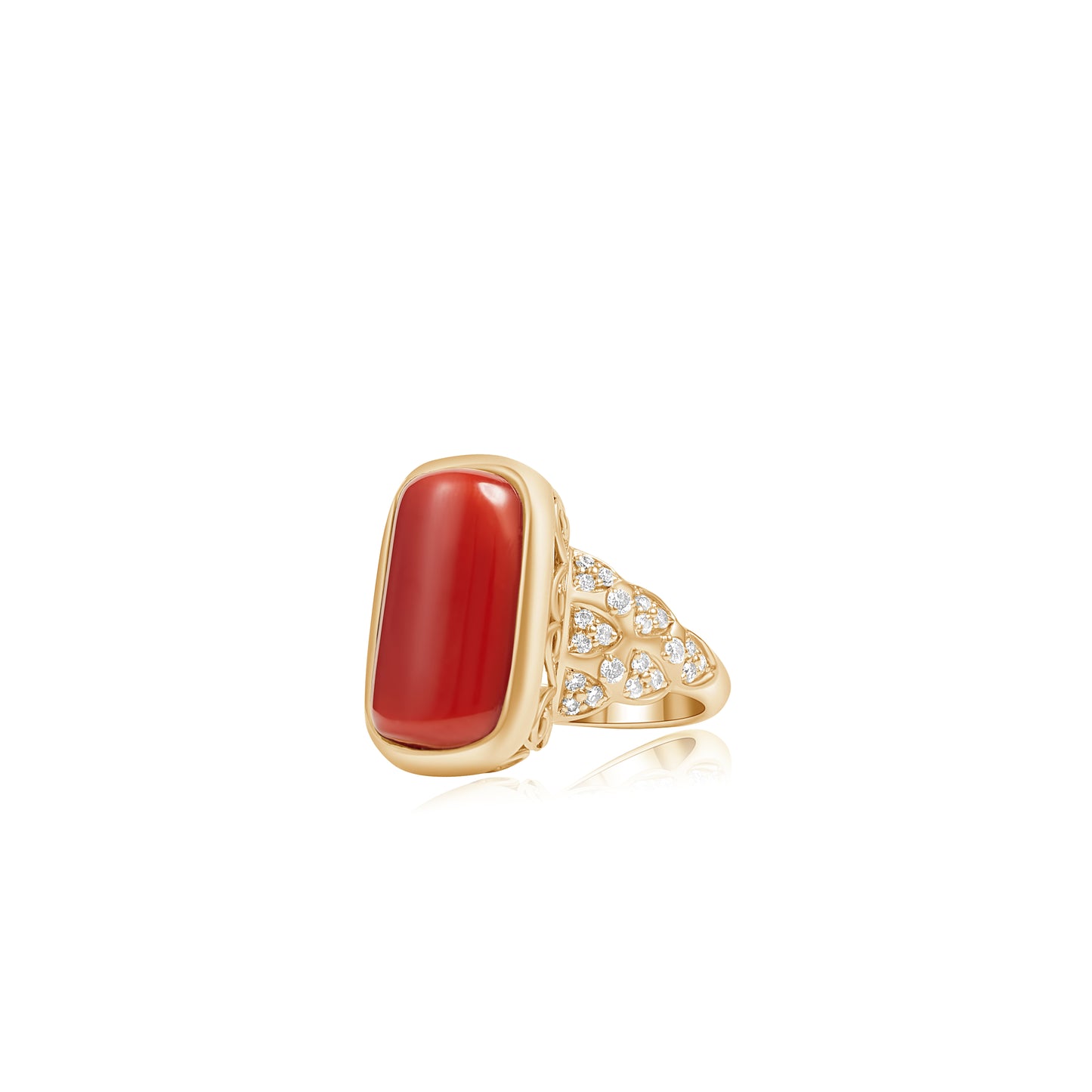 Cabochon Sardinian Coral & Diamond Ring