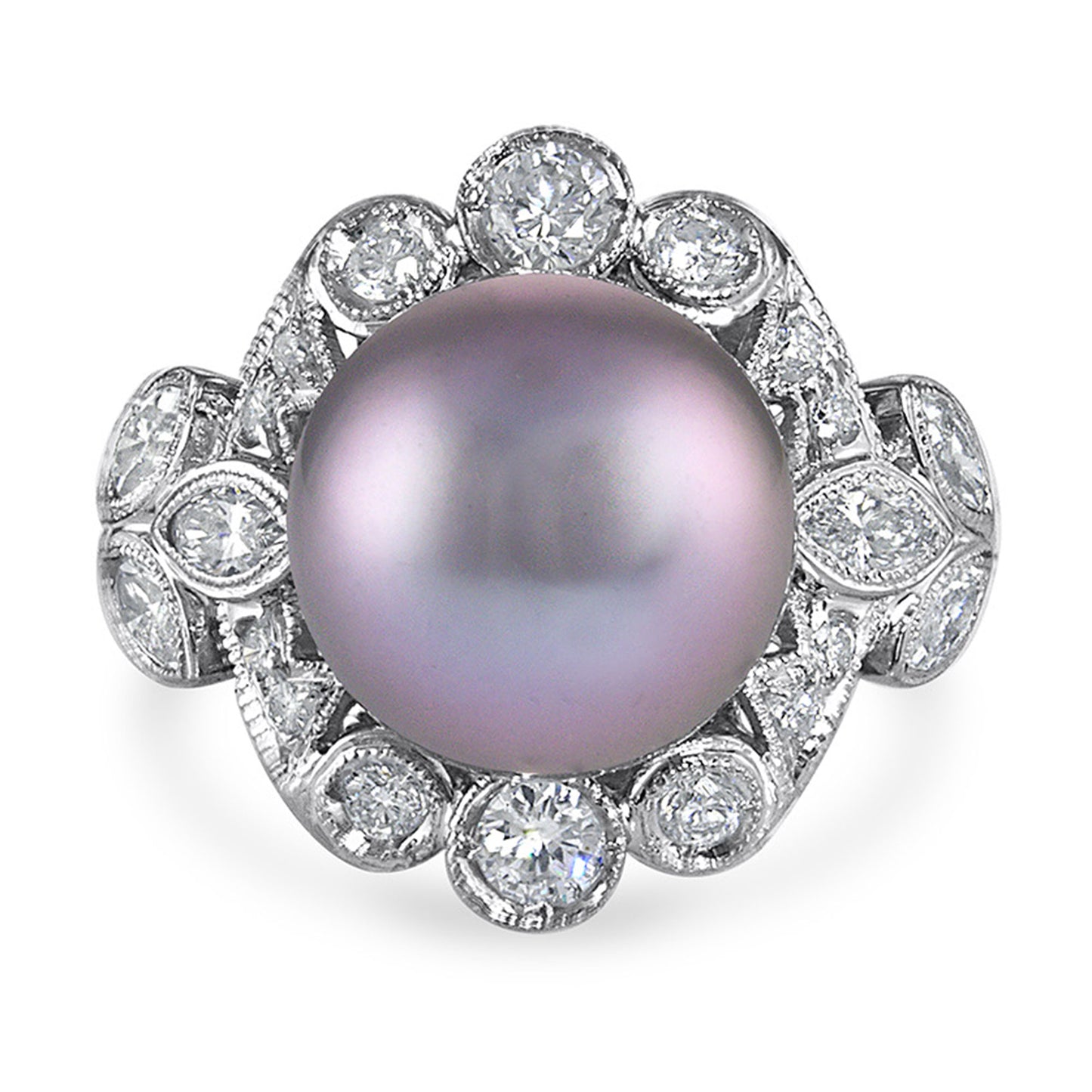 Estate South Sea Pearl & Diamond Ring