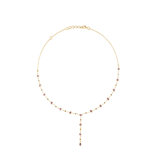 Pink Sapphire & Diamond Drop Necklace