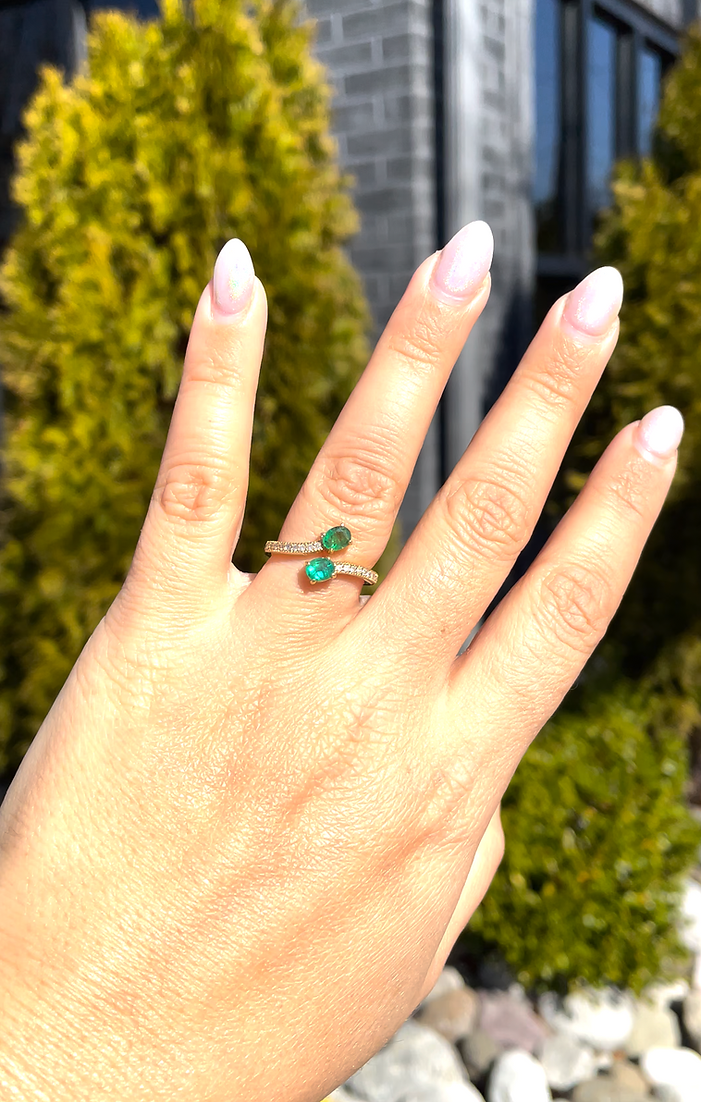 Emerald & Diamond Bypass Ring