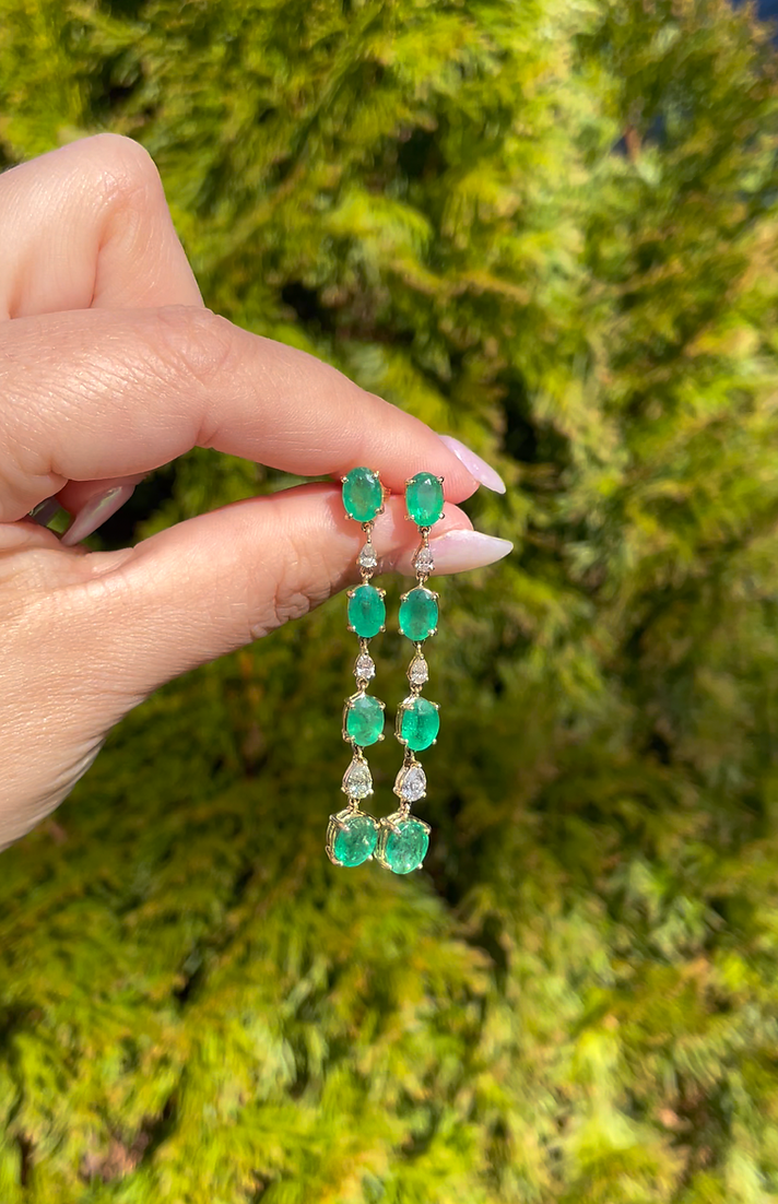 Emerald & Diamond Dangle Earrings