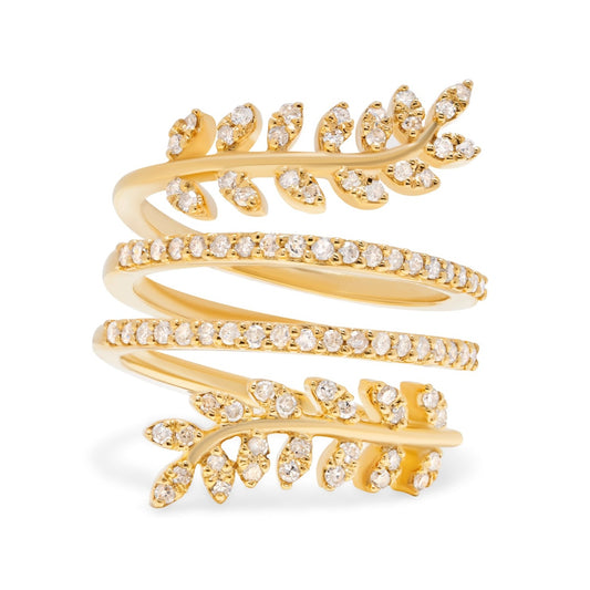 Diamond & Gold Leaf Motif Ring