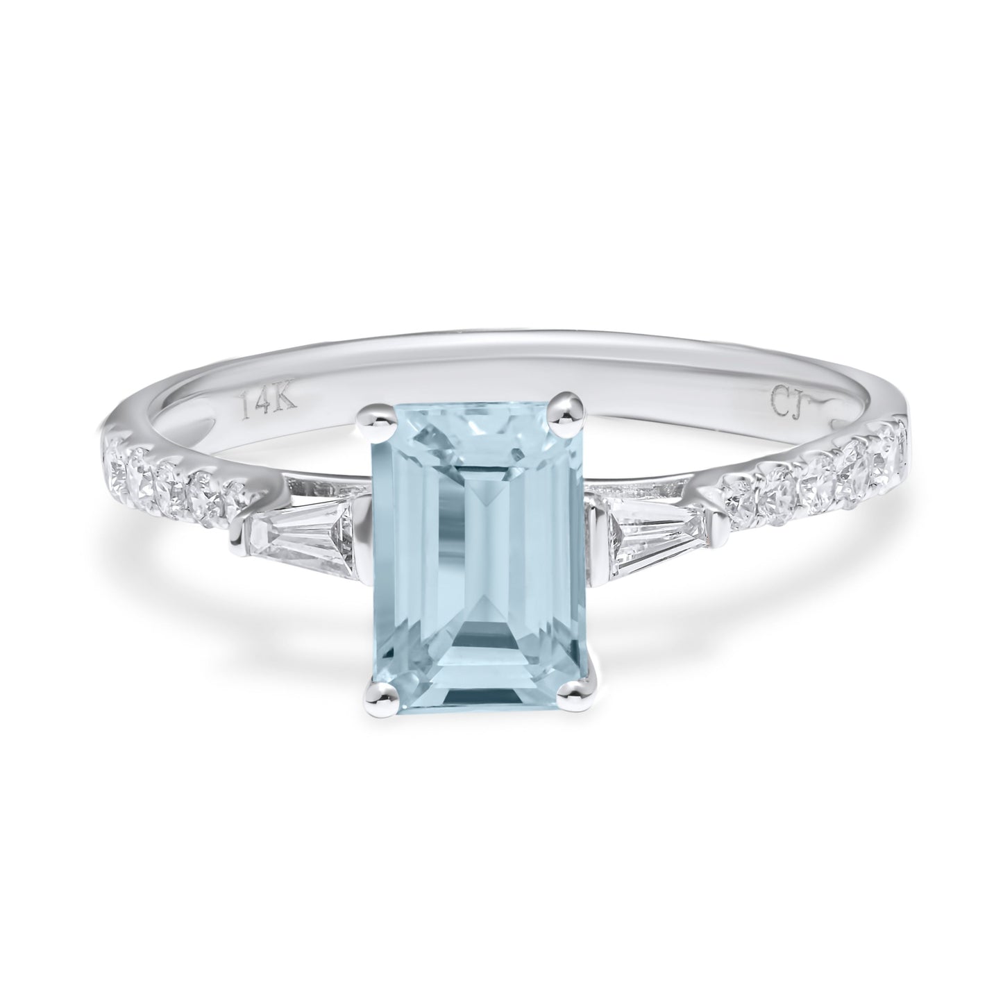 Emerald Cut Aquamarine & Diamond Ring