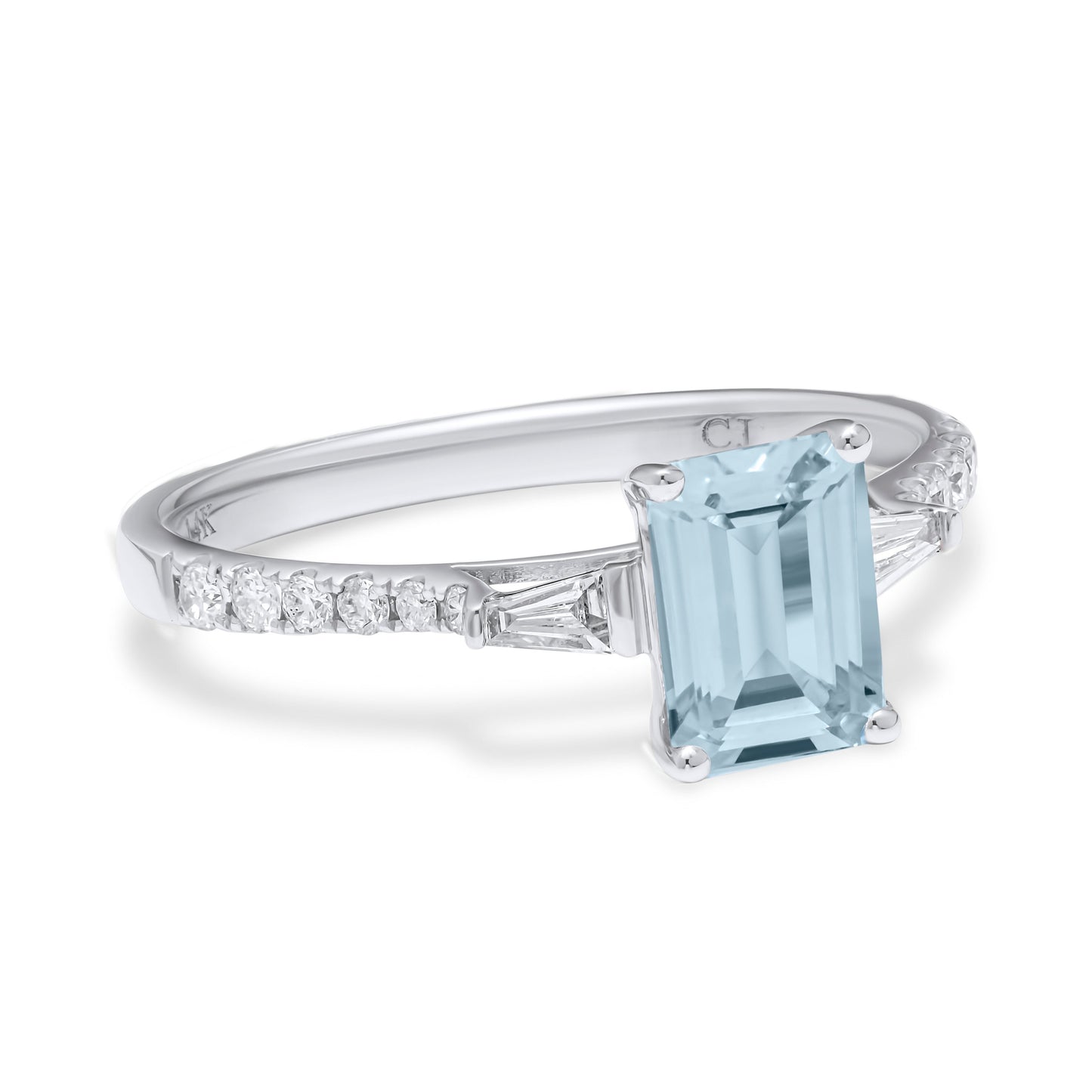 Emerald Cut Aquamarine & Diamond Ring