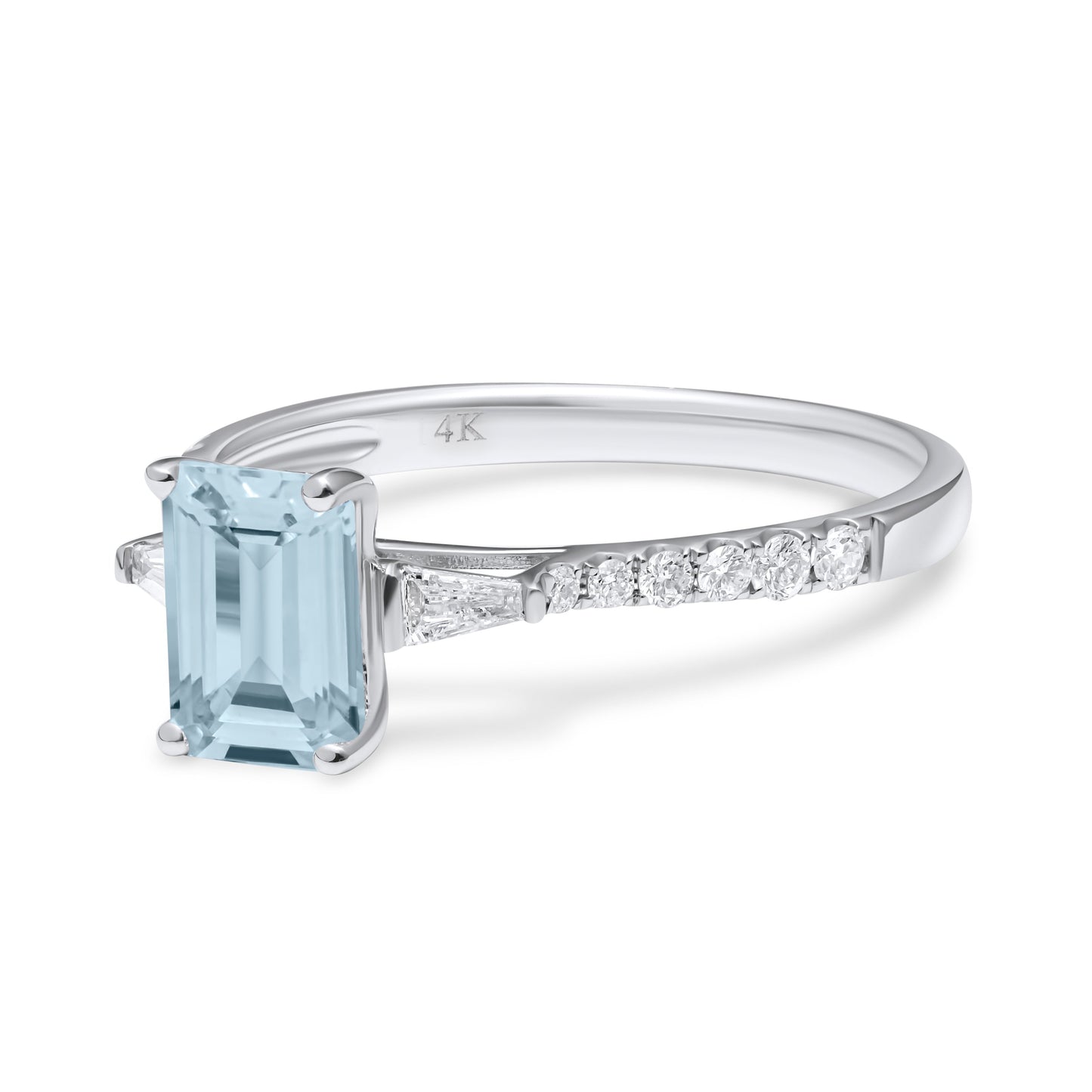 Emerald Cut Aquamarine & Diamond Ring