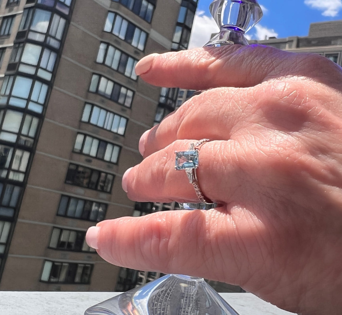 Emerald Cut Aquamarine & Diamond Ring